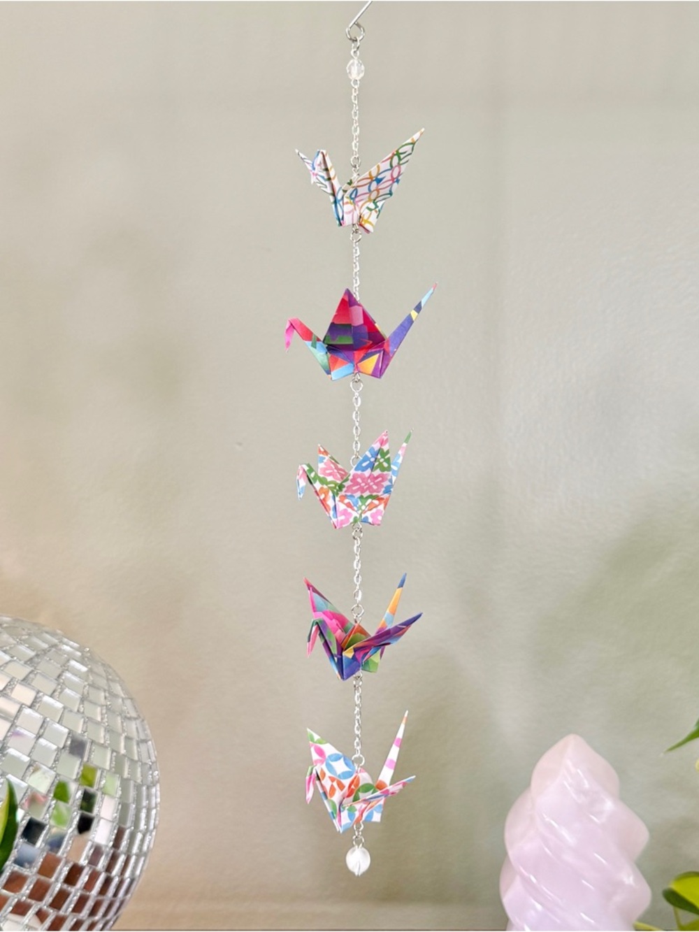 Origami Ornament #2508 - 5 Small Cranes in Colorful Patterns